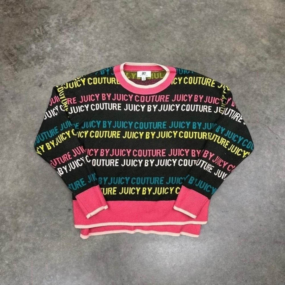 Juicy Couture All Over Logo Sweater Black Pink Y2K Small